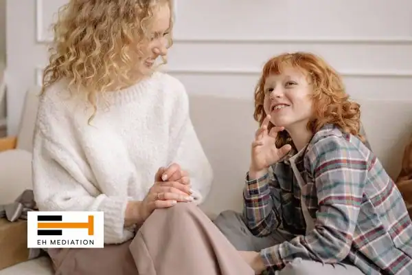 Happy mother and child after sorting child arrangements mediation Baldock